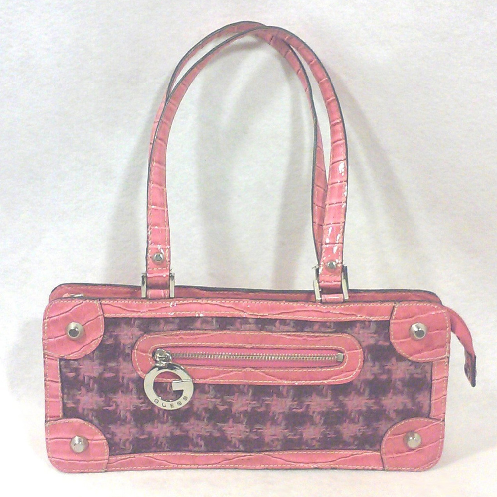 Guess Pink Faux Crocodile Houndstooth Purse